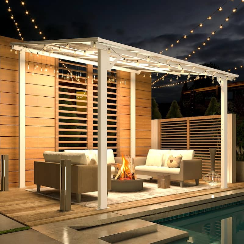 8x10ft Wall Mounted Gazebos Pergola, Outdoor Lean to Gazebo Awnings