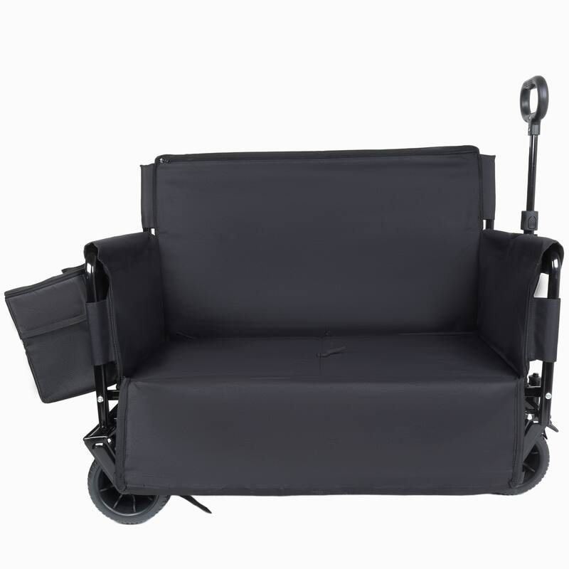 3-in-1 Folding Wagon Cart with Bench Seat, patent protection- Includes 1 ice pack, 500lbs Heavy-Duty Utility Wagon