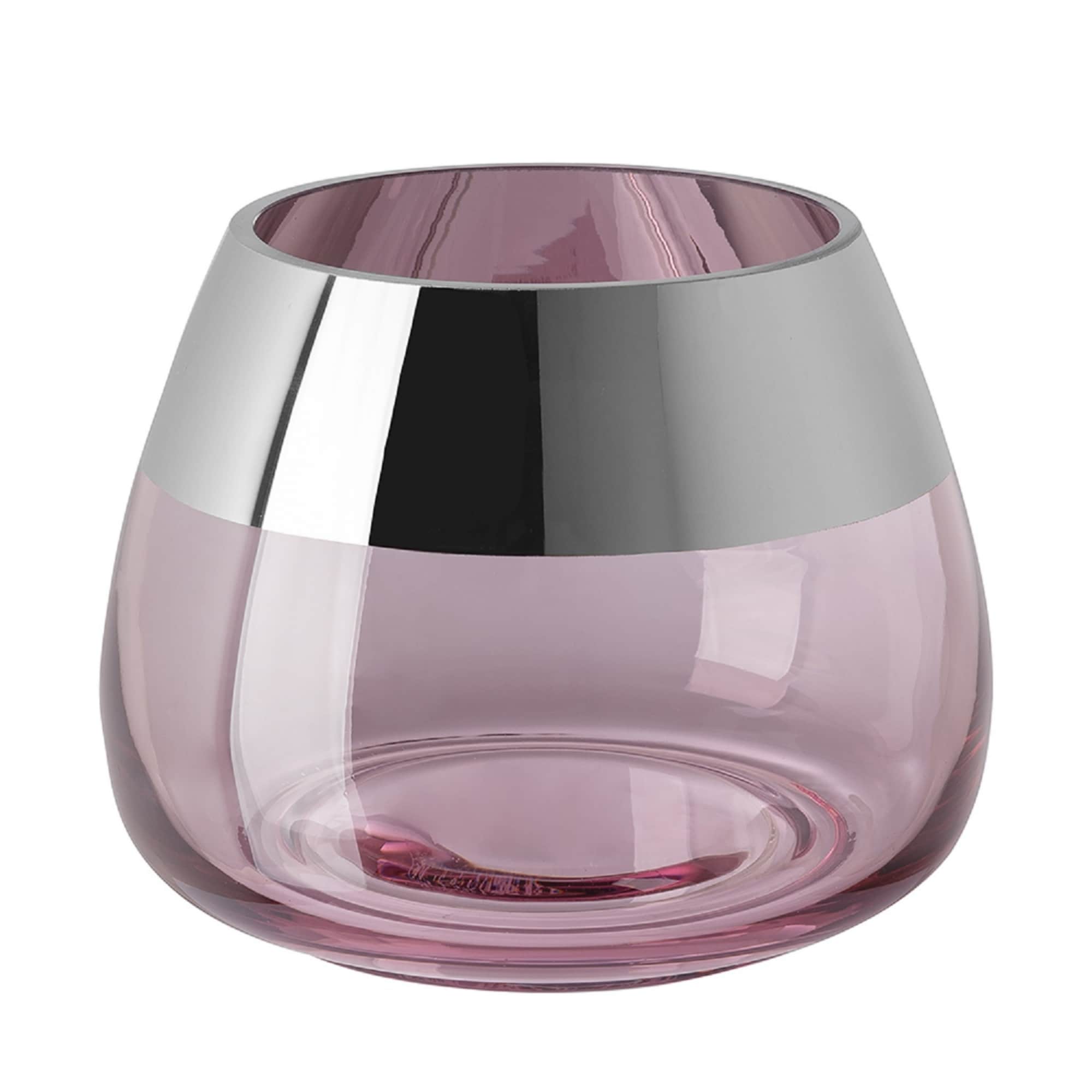 Glass Tealight Candle Holder - 6" - Large - Pink and Silver