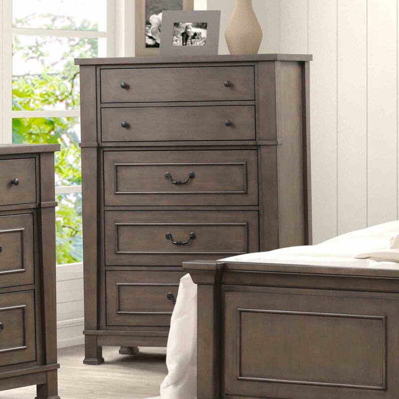 Transitional Dark Walnut Finish Bedroom Set USB Nightstand Drawers