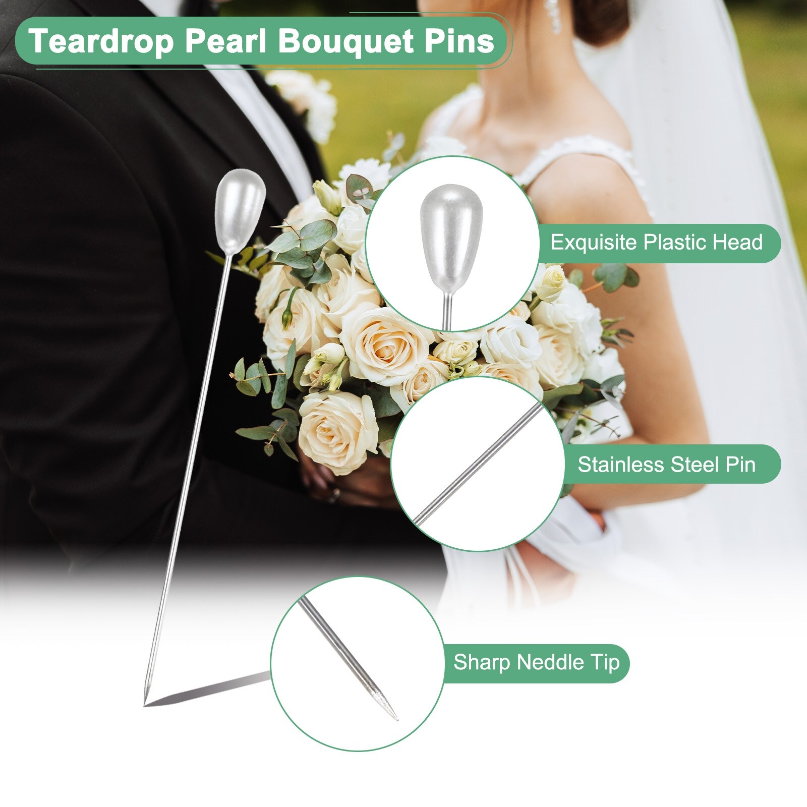 Corsage Boutonnieres Pins, Teardrop Pearl Floral Straight Pin for Wedding/Jewelry/Bouquet Pins Flower Pins