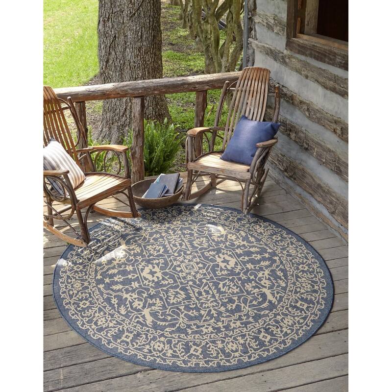 Outdoor Turgh Collection Area Rug - Blue - 6' Round