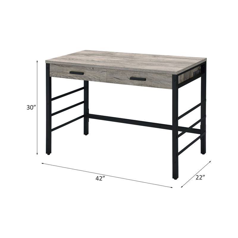 Light Weathered Oak & Black Finish Writing Desk W/USB