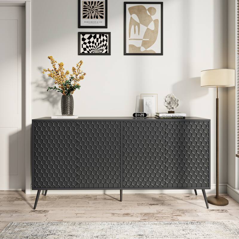 63" Modern Sideboard With 5 Stable Legs And 4 Adjustable Shelves,Buffet Cabinet - Black