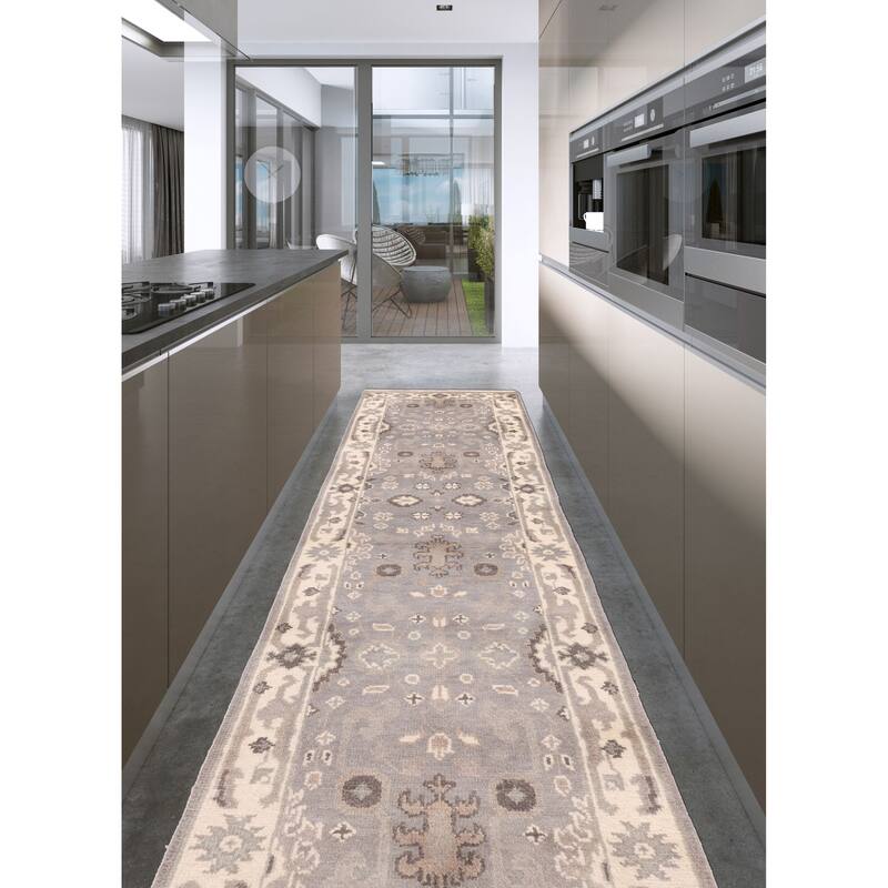 ECARPETGALLERY Hand-knotted Royal Oushak Grey Wool Rug - 2'6 x 11'9