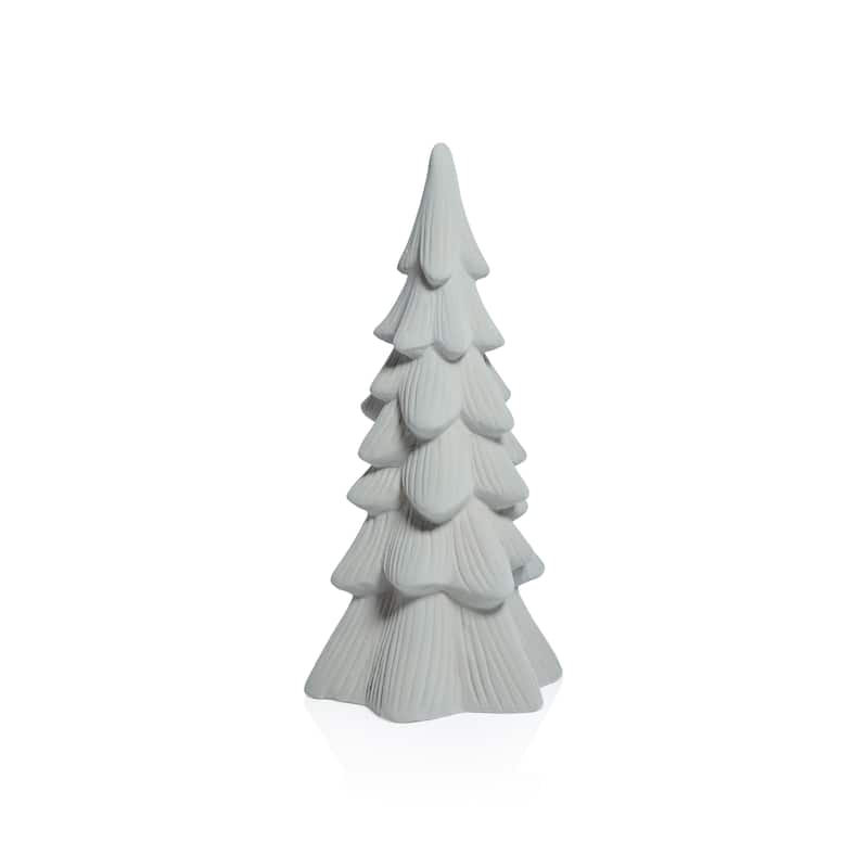 Snow-Covered Flocked Ceramic Decorative Trees, Holiday Tabletop Décor, Set of 4 - 11"
