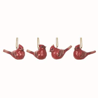 Transpac Resin Red Christmas Medium Gold Accent Cardinal Ornament Set of 4