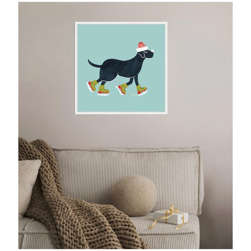 Kate and Laurel Framed Canvas Cute Christmas Black Labrador Retriever by Carrie Cantwell