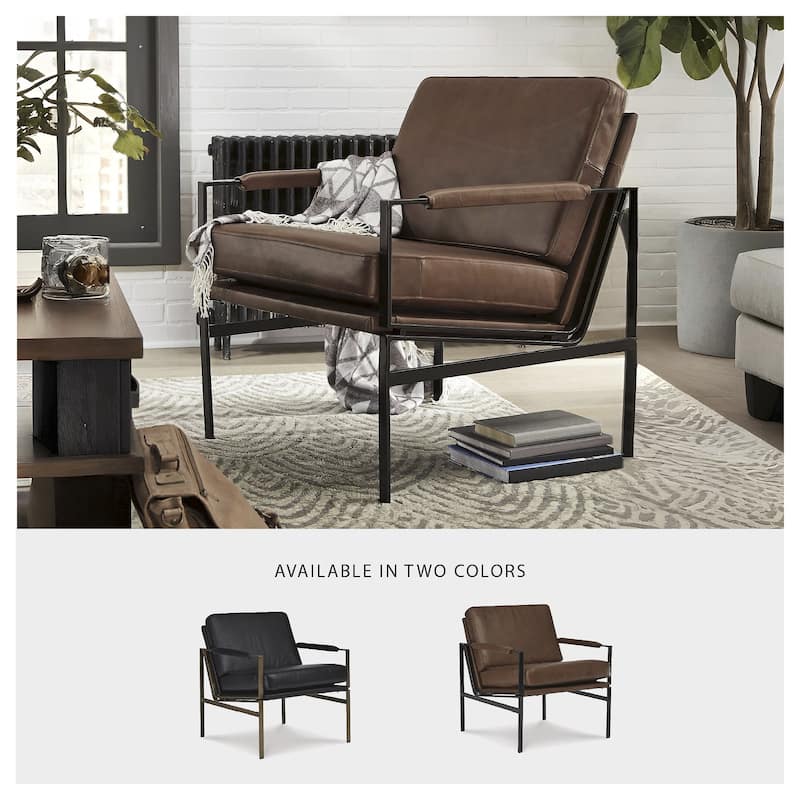 Signature Design by Ashley Puckman Mid Century Modern Leather Accent Chair - 29" W x 31.5" D x 34.25" H
