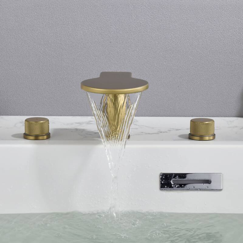 3 Holes 8 Inch Widespread Tub Faucet Waterfall Swivel Spout Bathtub Faucets with Two Handles Tub Fillers with CUPC Supply Hoses