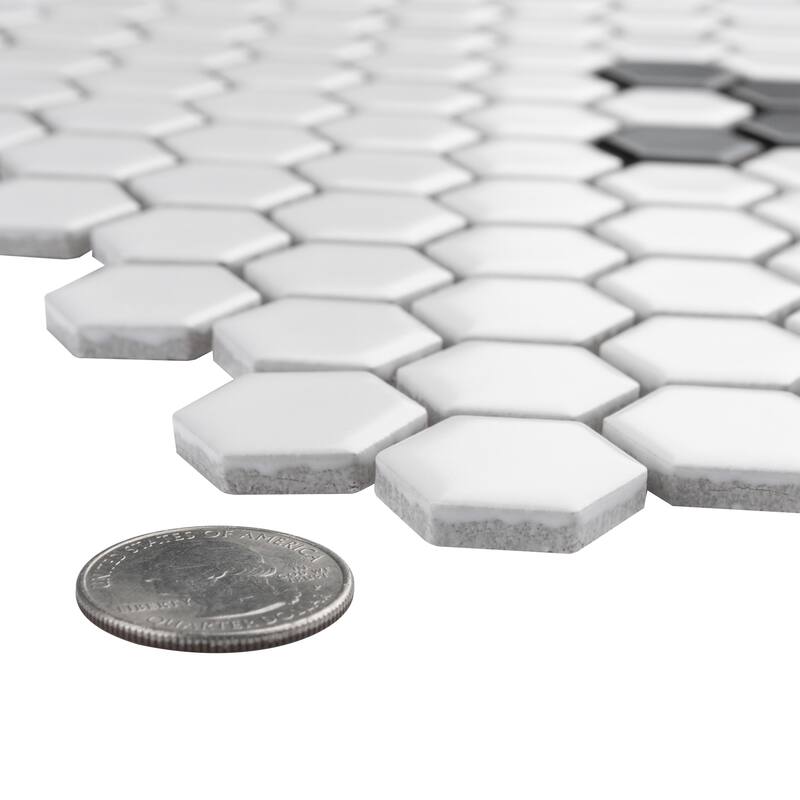Merola Tile Metro 1" Hex Matte White w/Snowflake 10-1/4" x 11-7/8" Porcelain Floor and Wall Tile