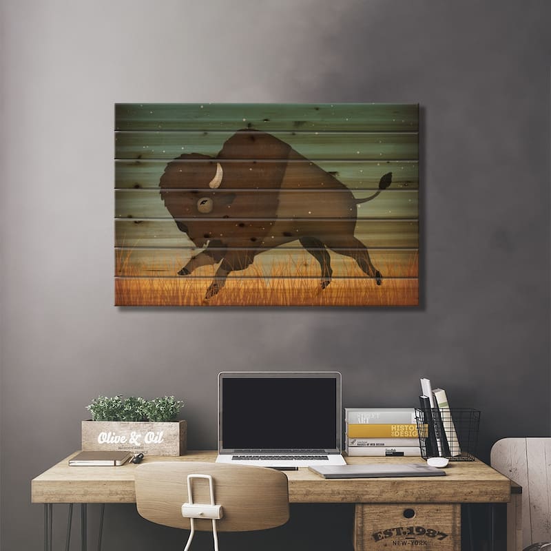 American Bison (Buffalo) Print On Wood by Ryan Fowler - Multi-Color