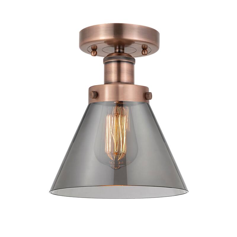 Innovations Lighting Edison Large Cone - 1 Light 7" Semi-Flush Mount - Antique Copper/Light Smoke