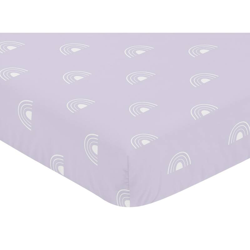 Lavender Purple Boho Rainbow Girl Fitted Crib Sheet Light Lilac and White Celestial Sky Outdoors Nature Girl Shabby Chic