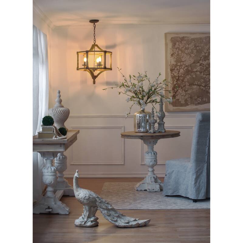 3 - Light Wood Drum Chandelier, Hanging Light Fixture with Adjustable Chain for Foyer Entryway, Bulb Not Included