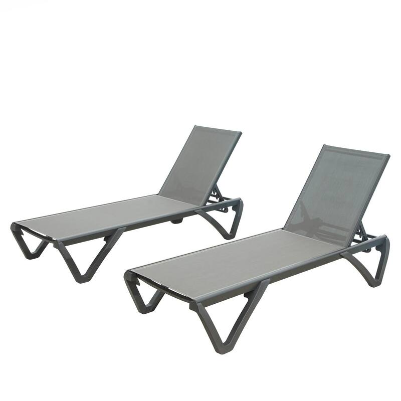 2 Pieces Aluminum Plastic Patio Chaise - Grey