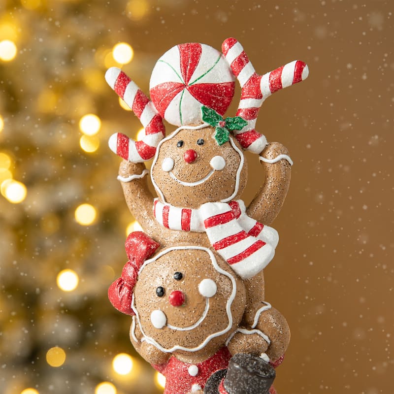 Glitzhome Resin Christmas Gingerbread Figurines Xmas Table Decor for Party Mantel Shelf Sitter