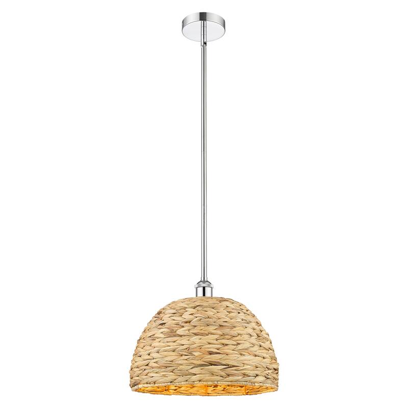 Innovations Lighting Endless Possibilities Edison - Woven Rattan - 1 Light 16" Stem Hung Mini Pendant - Polished Chrome