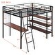 preview thumbnail 23 of 34, Stylish Metal Loft Bed Frame with 3 Layers of Shelves, Desk, Whiteboard, Ladder and Guardrails, Large Space Underneath