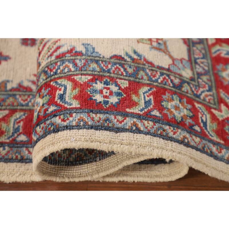 Beige / Ivory Geometric Kazak Oriental Accent Rug Handmade Wool Carpet - 3'2" x 5'0"