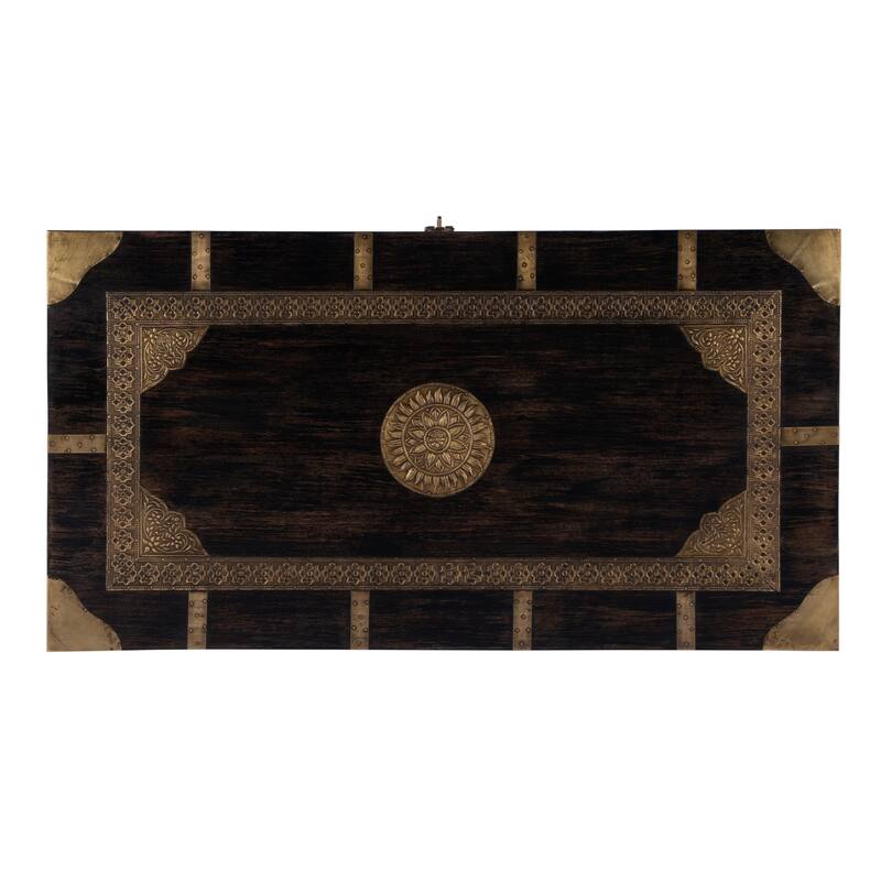 Nador Hand-Painted Brass Inlay Storage Trunk Coffee Table