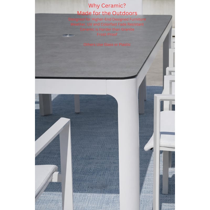 Como Orenelli White 1-Piece Aluminum Outdoor Dining Table with Ceramic Top