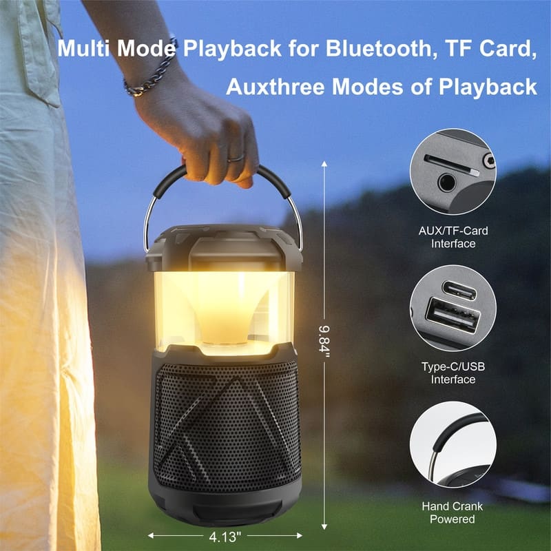 Outdoor Lantern Bluetooth Speaker IPX6 Waterproof Wireless Speaker with LED Light for Camping, Hiking Patio Yard Parties