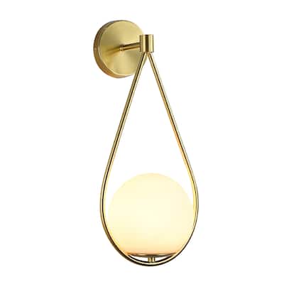 Modern Brass Gold Globe Glass Plug in Wall Sconce-Indoor Wall Light Fixtures for Bedroom, Living Room