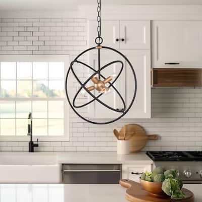 Halam Modern Farmhouse Chandelier Black Brass Sputnik 6-light Golobe Dimmable Lights