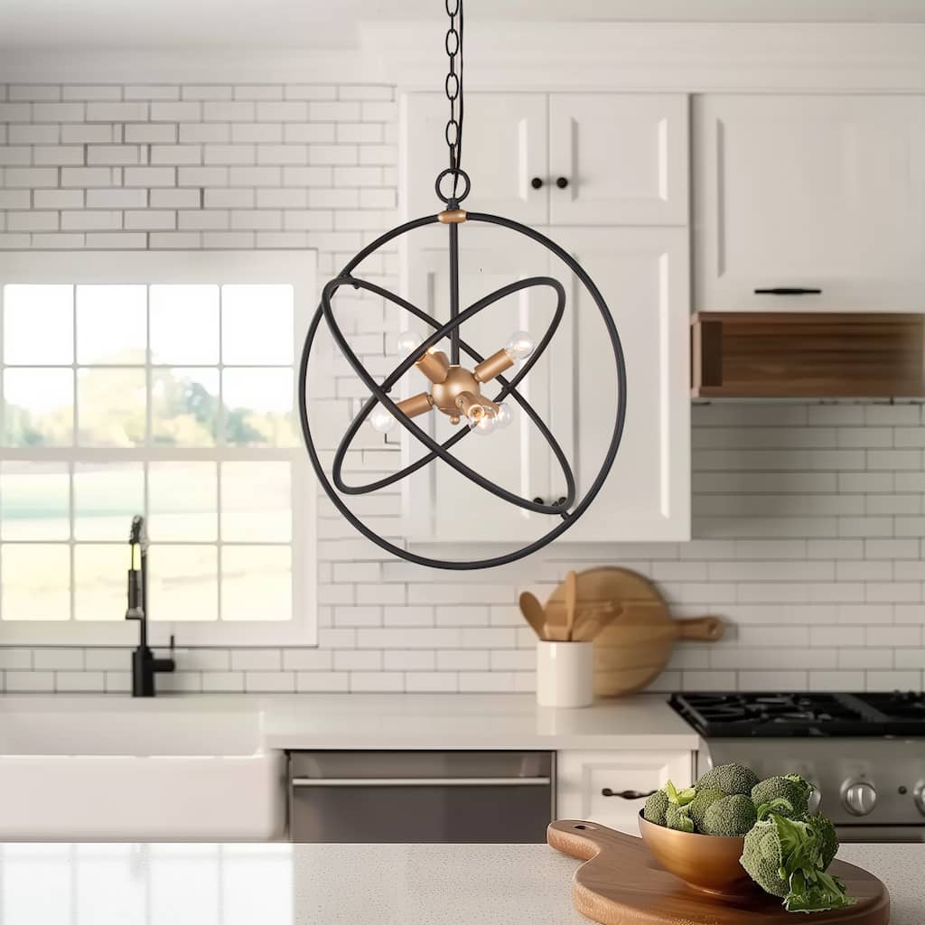 Halam Modern Farmhouse Chandelier Black Brass Sputnik 6-light Golobe Dimmable Lights