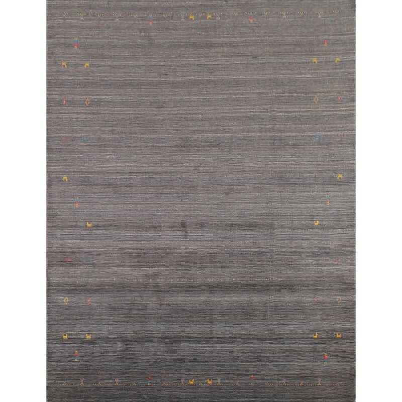 Gray Striped Gabbeh Indian Area Rug Handmade Wool Carpet - 7'10"x 9'7"