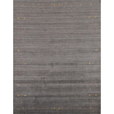 Gray Striped Gabbeh Indian Area Rug Handmade Wool Carpet - 7'10"x 9'7"