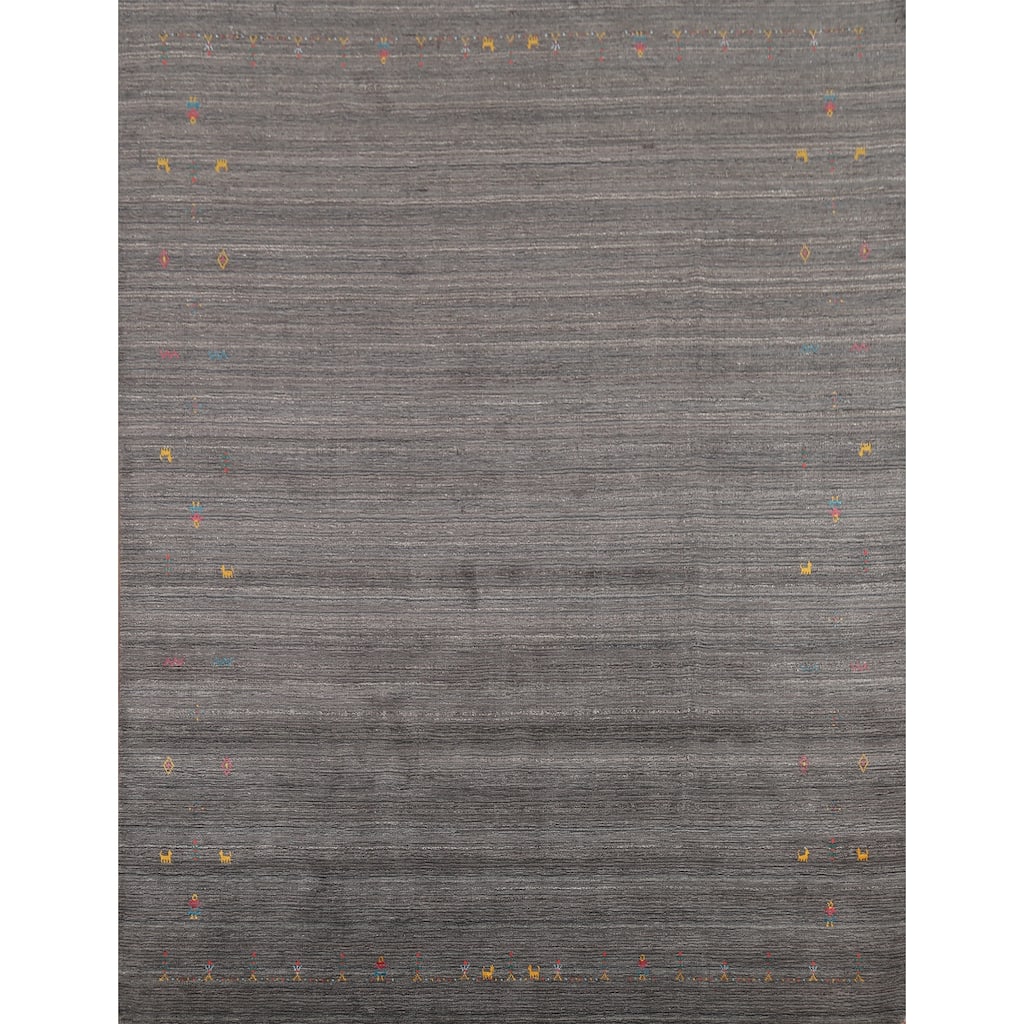 Gray Striped Gabbeh Indian Area Rug Handmade Wool Carpet - 7'10"x 9'7"