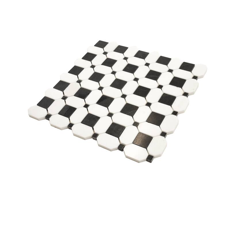 Apollo tile 12 x 12 Noir Luxe Polished Eastern Black Thassos White Marble Tile (5.08 sq ft/case) - 5 Pack