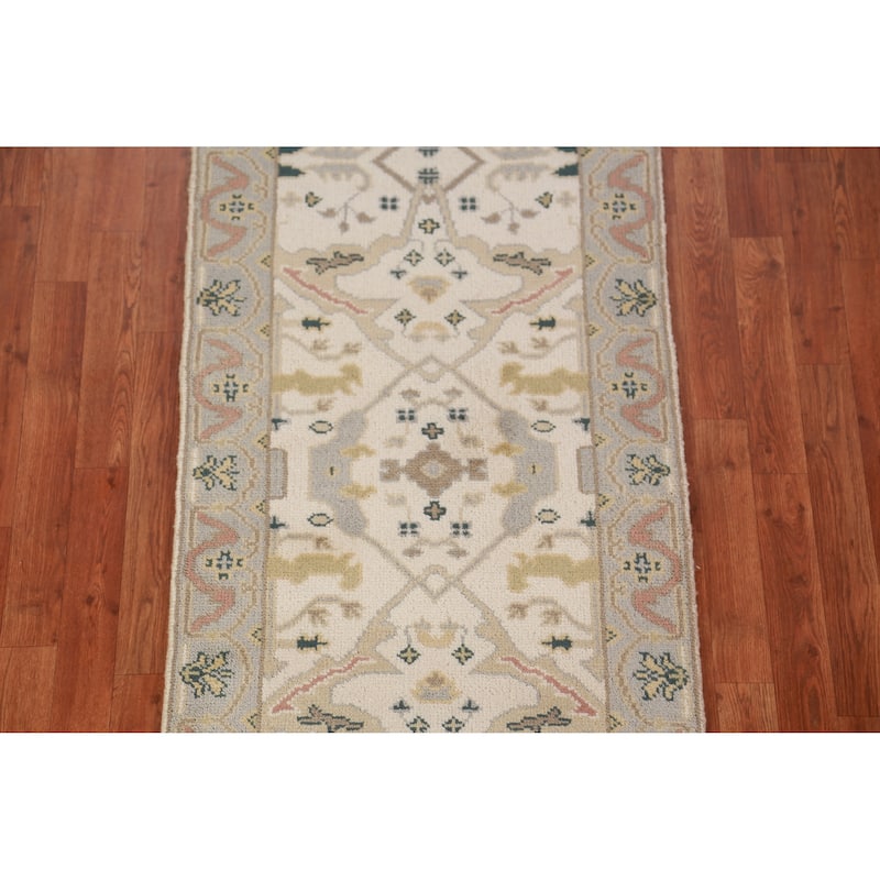 All-Over Oushak Oriental Runner Rug Hand-Knotted Wool Carpet - 2'7"x 7'10"