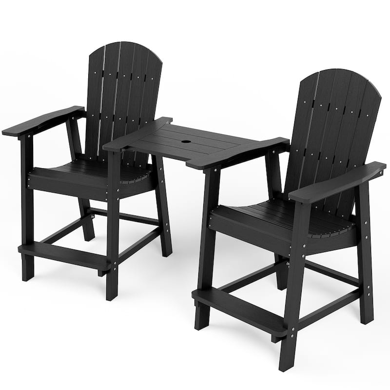WINSOON Tall Adirondack Chair Piece of 3, Balcony Chair with Connecting Table