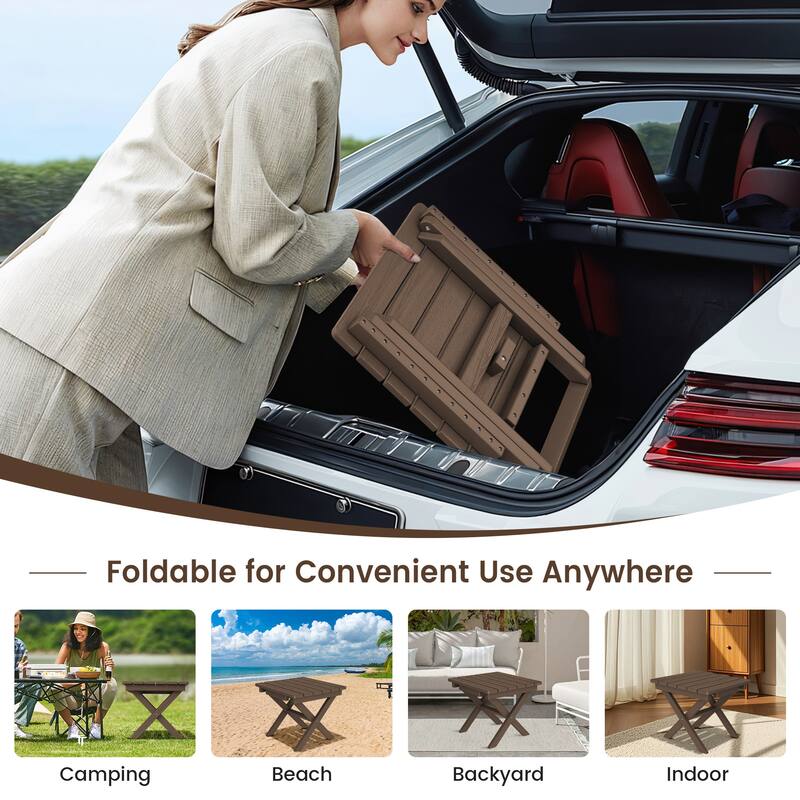 Outdoor Patio HDPE Foldable Side Table, Waterproof & Weather Resistant