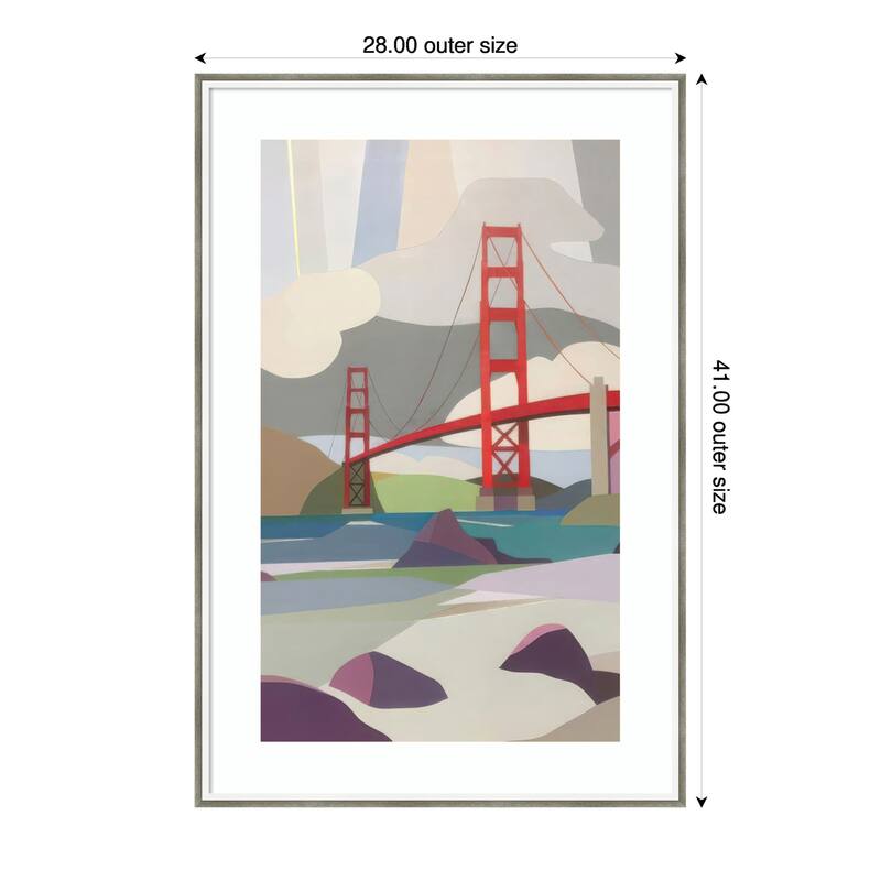 Golden Gate Bridge from Baker Beach by Melba Browne Wood Framed Wall Art Print - Lucie Silver White - 28 x 41 in