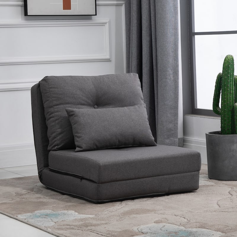 HOMCOM Convertible Flip Folding Upholstered Chair, Floor Lazy Sofa Bed - Dark Grey