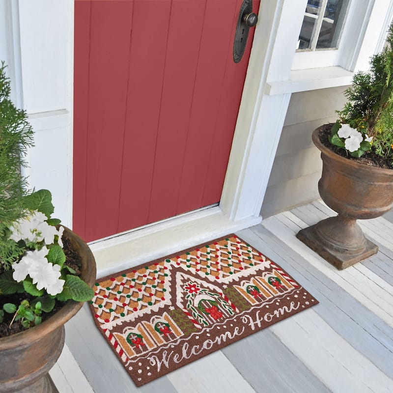 Liora Manne Natura Gingerbread House Welcome Outdoor Mat Chocolate 1'6" x 2'6"
