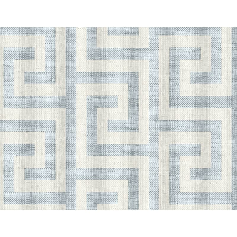 Lillian August Luna Retreat Greek Key Embossed Vinyl Unpasted Wallpaper - 27 in. W x 27 ft. L - Soft Cerulean