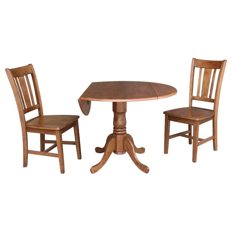 42" Solid Wood Dual Drop Leaf Table with 2 Dining Chairs - 3 Piece Set