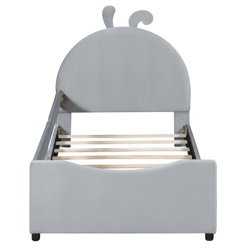 Twin Size Upholstered Daybed with Rabbit Ear Shaped Headboard for Home Office