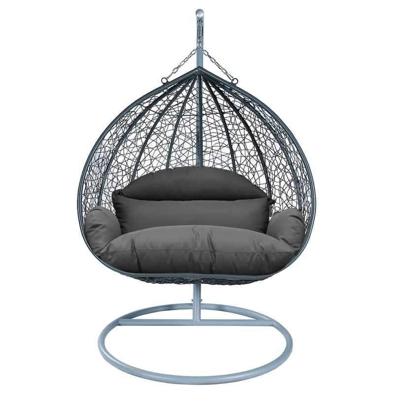 2-Person Egg Swing Chair in Grey Stainless Steel 2-Seater Porch Swing for Outdoor and Indoor - 77.95" Height - Dark Grey