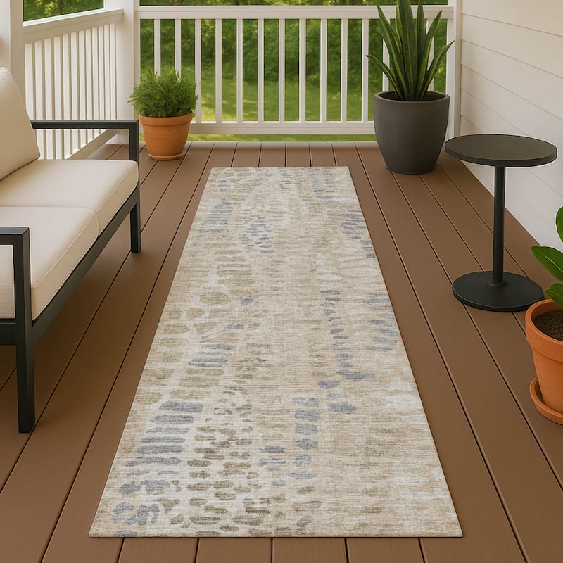 Machine Washable Indoor/ Outdoor Modern Imprints Chantille Rug - Beige - 2'3" x 7'6"