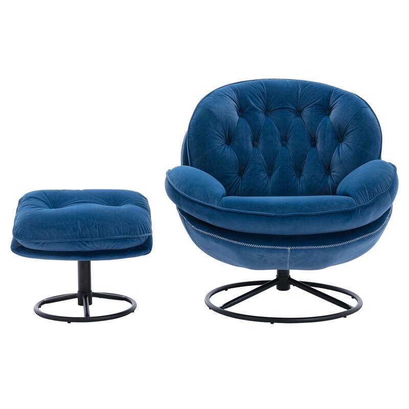 Velvet Swivel Accent Chair with Ottoman & Metal Legs (360° Rotation)