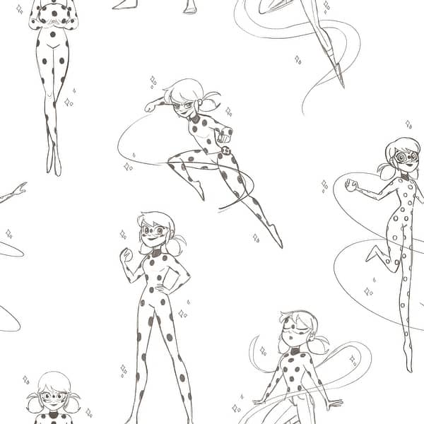 slide 2 of 8, Miraculous Ladybug Sketch Charcoal Peel and Stick Wallpaper