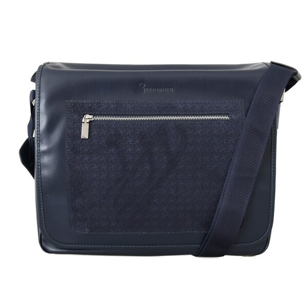 mens blue leather messenger bag