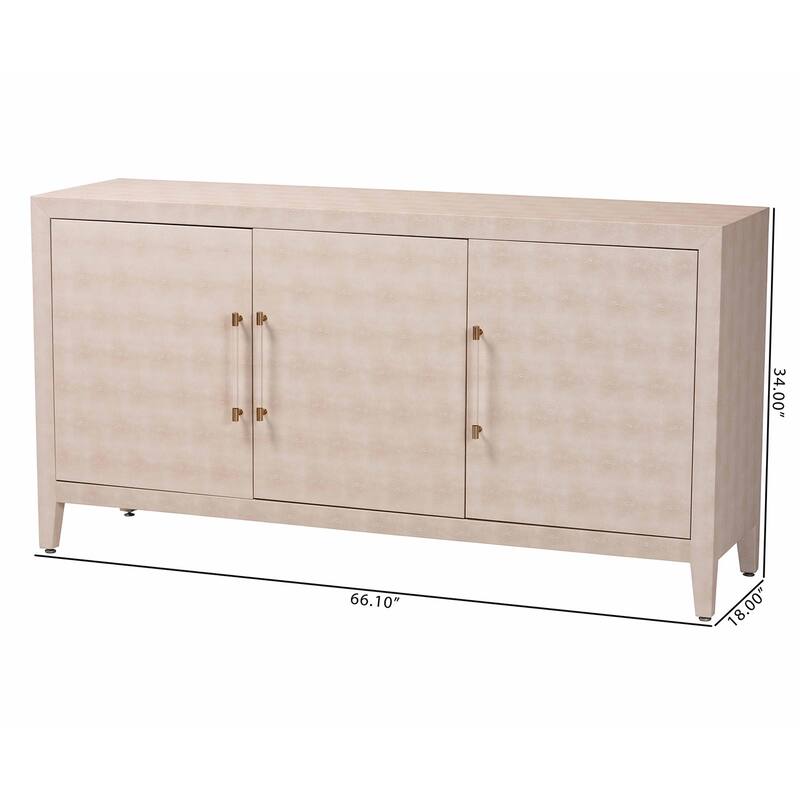Nira Faux Shagreen Sideboard - Contemporary 3-Door Buffet Storage Cabinet with Sleek Handles for Dining Room or Living Room