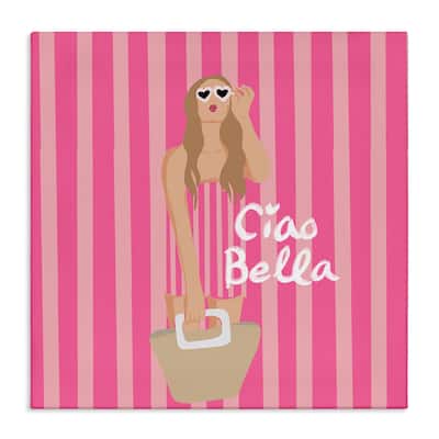 Stupell Pink Striped Glam Girl Canvas Wall Art Design By Chen Alyesh